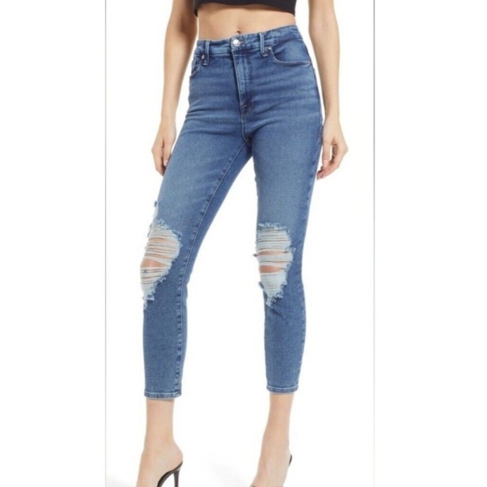 NWT Good American Good Waist Crop Skinny Jeans GWCSP941T Blues855 size 6/28